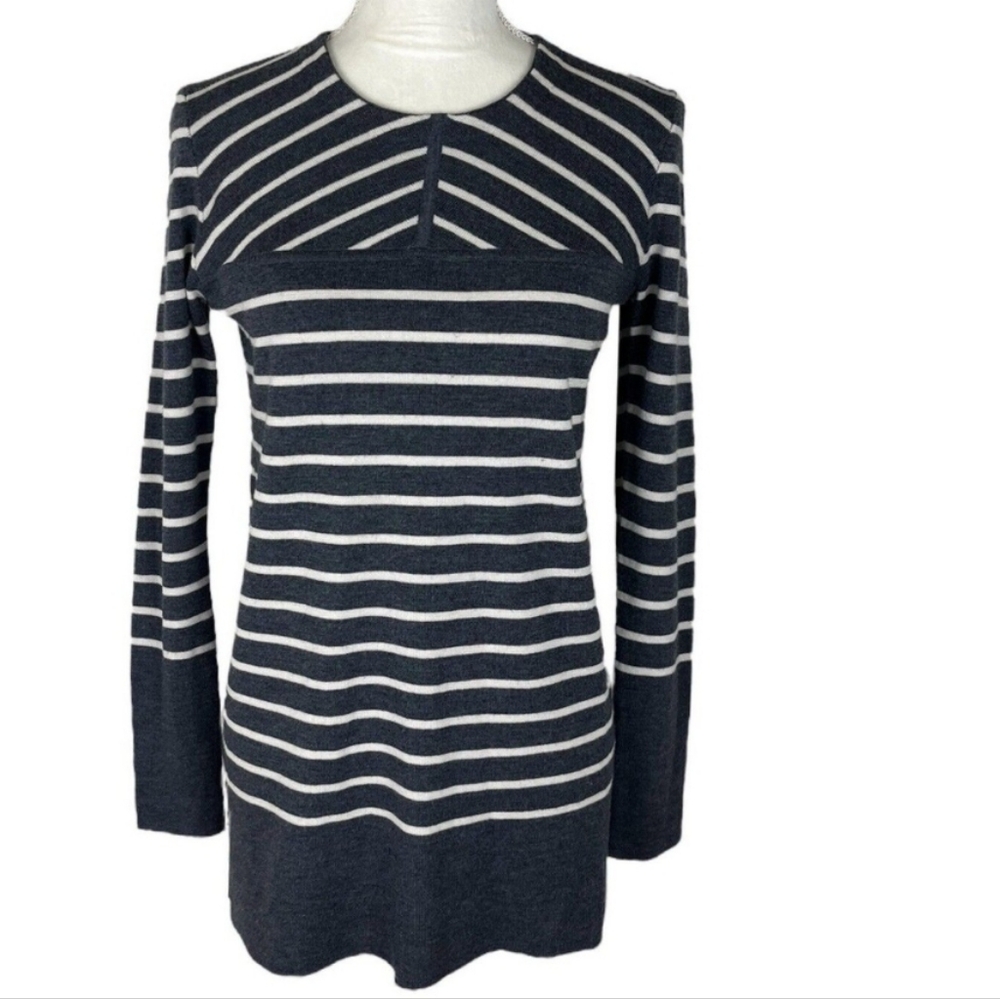 Tory Burch Grey/White Striped Tunic Sweater Sz.XL